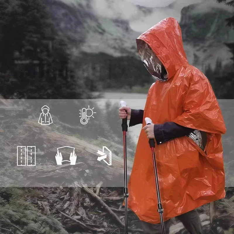 Camping Rain Poncho - Poncho de pluie d'urgence à capuche,